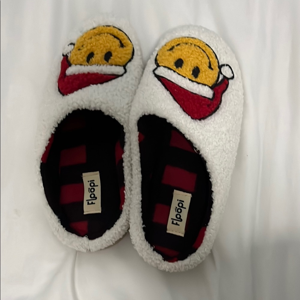 White and Red Cozy Slippers with Playful Design
